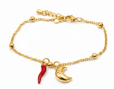 Bracciale regolabile dorato acciaio Luna e corno