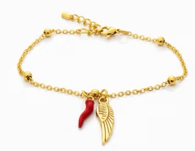 Bracciale regolabile dorato acciaio Ala Angelo e corno Bracciale regolabile dorato acciaio Ala Angelo e corno