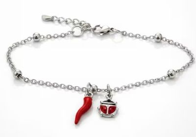Bracciale regolabile acciaio  Coccinella e corno