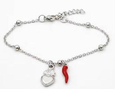 Bracciale regolabile acciaio Cuore sacro e corno Bracciale regolabile acciaio Cuore sacro e corno