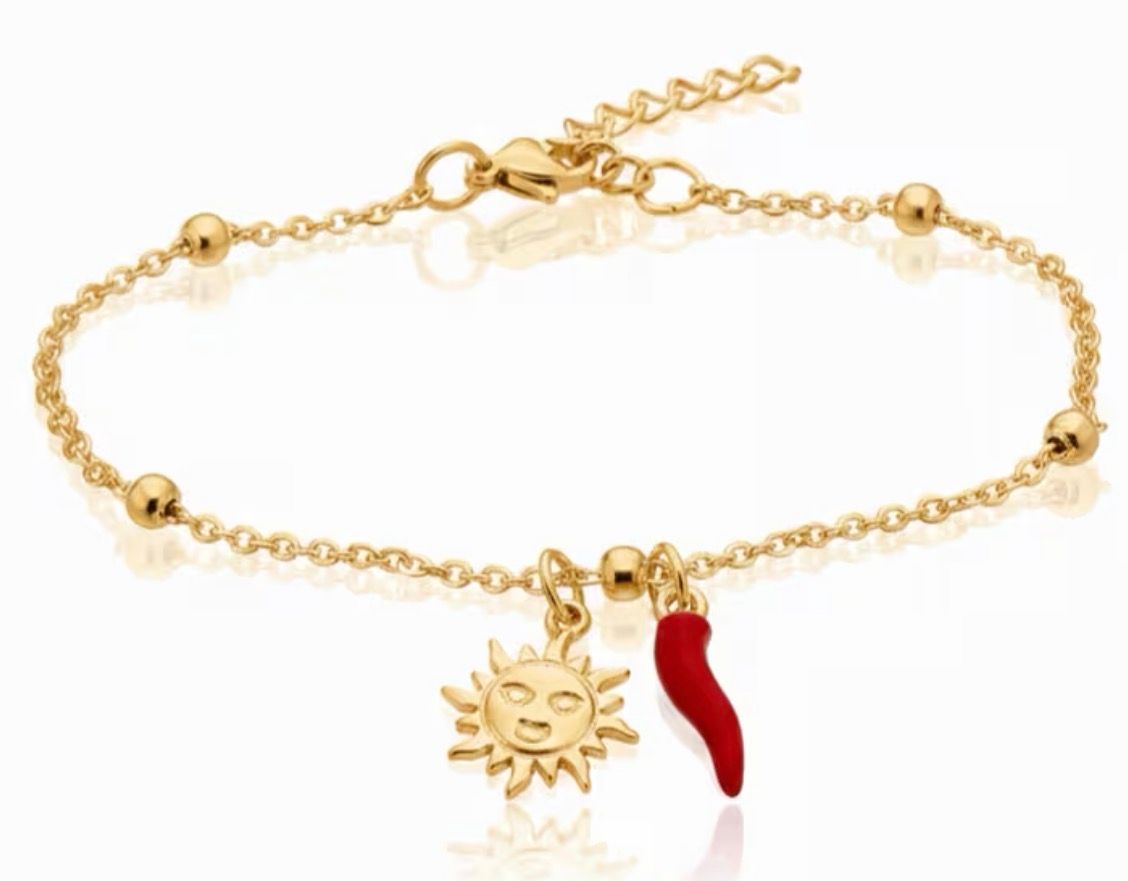 Bracciale regolabile dorato acciaio Sole e corno