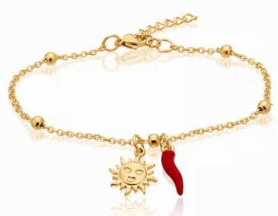 Bracciale regolabile dorato acciaio Sole e corno Bracciale regolabile dorato acciaio Sole e corno