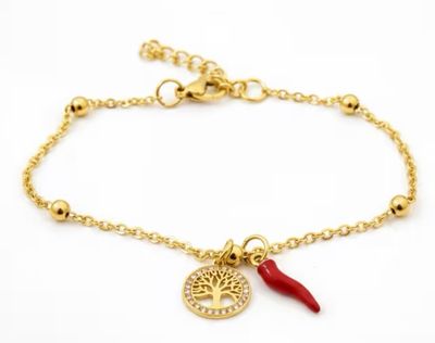 Bracciale regolabile dorato acciaio albero della vita e corno Bracciale regolabile dorato acciaio albero della vita e corno