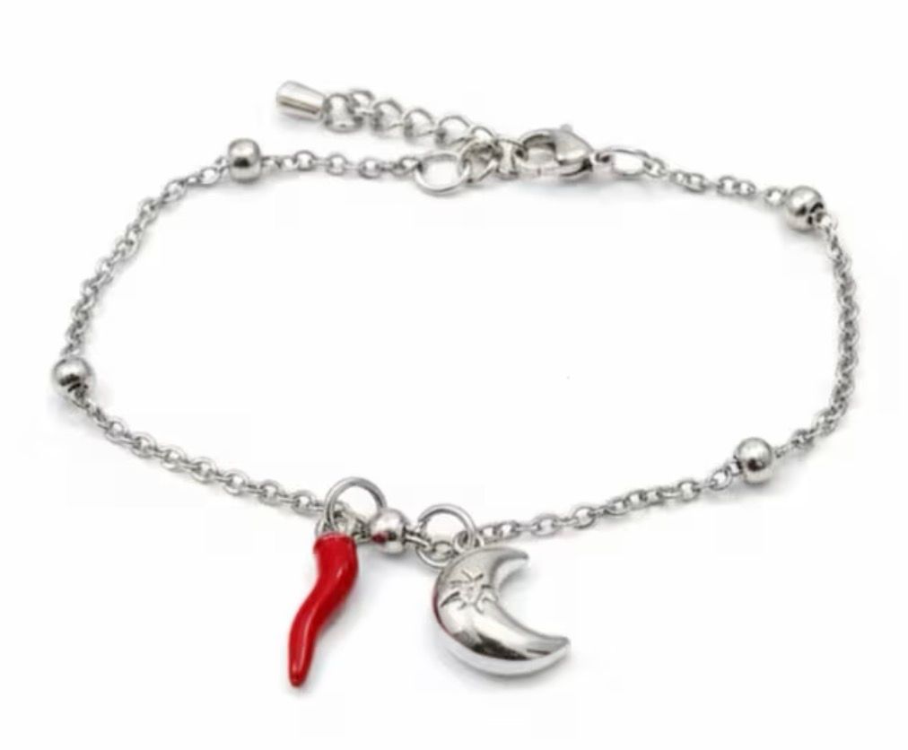 Bracciale regolabile acciaio Luna e corno