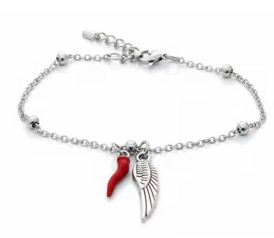 Bracciale regolabile acciaio Ala Angelo e corno