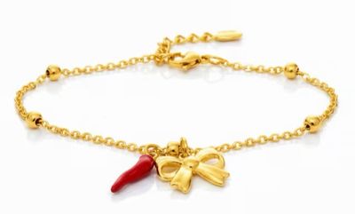 Bracciale regolabile dorato acciaio Fiocco e corno