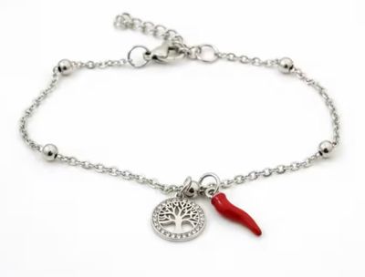 Bracciale regolabile acciaio albero della vita e corno