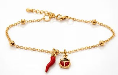 Bracciale regolabile dorato acciaio Coccinella e corno