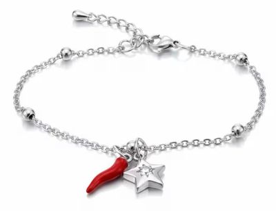 Bracciale regolabile acciaio Stella e zirconia e corno