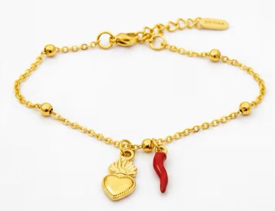 Bracciale regolabile dorato acciaio Cuore sacro e corno