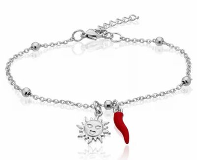 Bracciale regolabile acciaio Sole e corno Bracciale regolabile acciaio Sole e corno