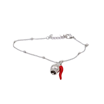 Bracciale regolabile acciaio campanella e corno Bracciale regolabile acciaio campanella e corno