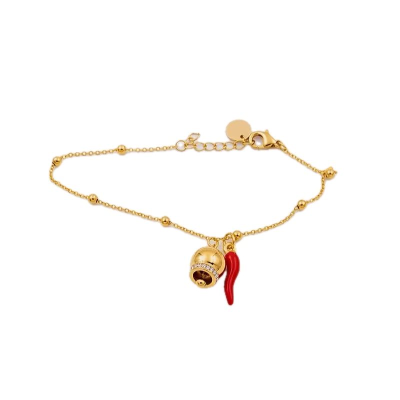 Bracciale regolabile dorato acciaio campanella e corno