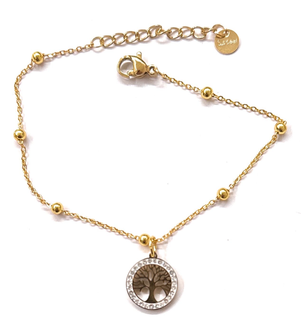 Bracciale Dorato Albero della vita zirconi acciaio regolabile