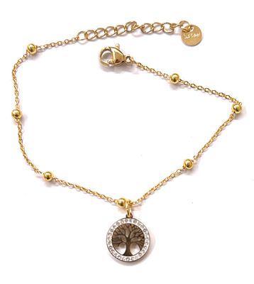 Bracciale Dorato Albero della vita zirconi acciaio regolabile Bracciale Dorato Albero della vita zirconi acciaio regolabile