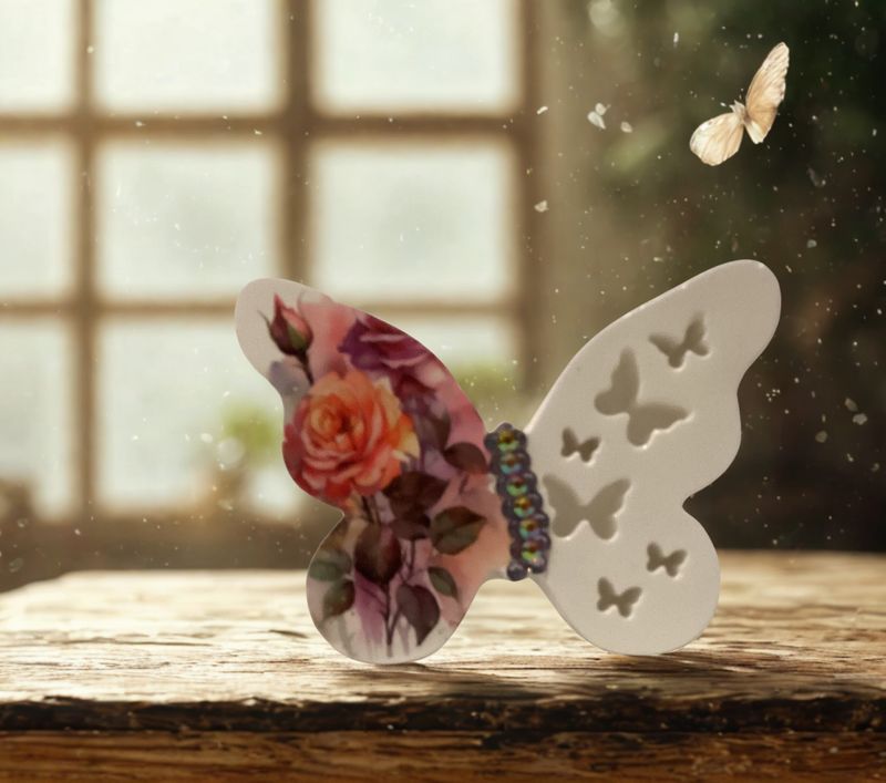 Rhinestone Flower Butterfly Stand (Resin Crete)