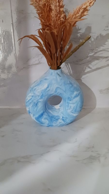 Blue Marble Resin Crete Donut Vase | Modern Bud Vase & Home Decor