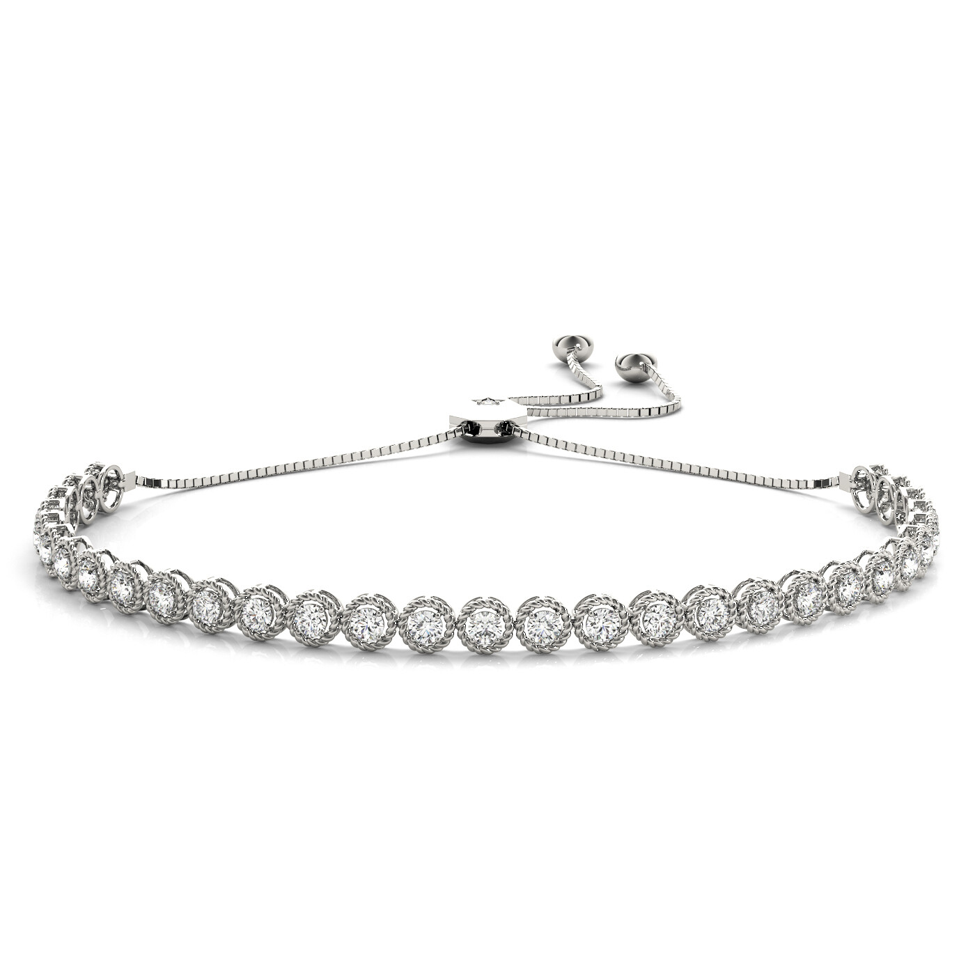 18K Diamond Milgrain Adjustable Bracelet,Diamond Bolo Bracelet