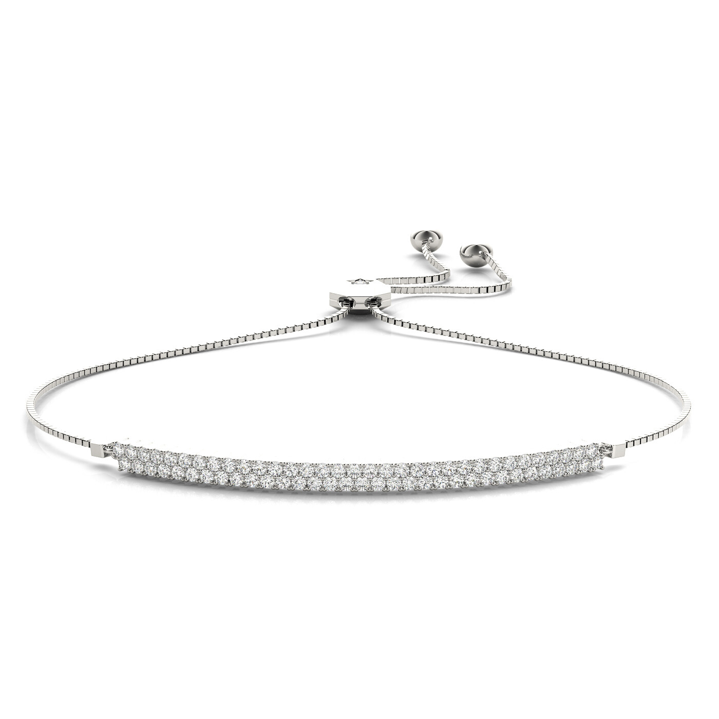 18K Diamond Adjustable Bracelet,Diamond Bolo Bracelet, Gold color: Белое золото