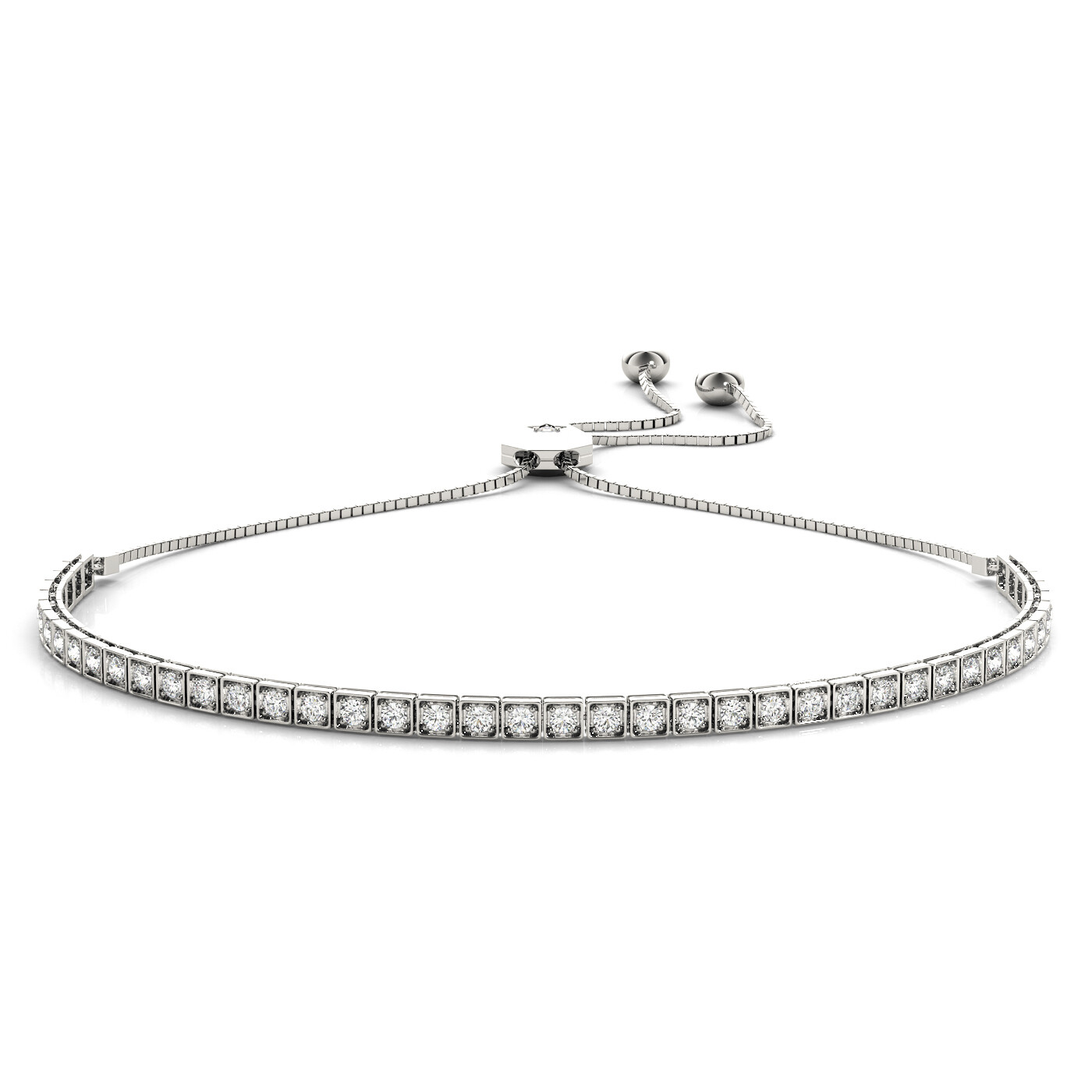 14K Diamond Tennis Adjustable Bracelet,Diamond Bolo Bracelet, Gold color: White gold