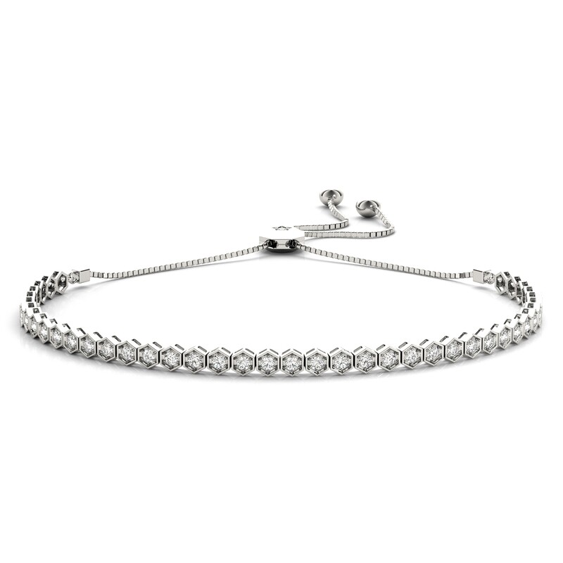 14K Diamond Tennis Adjustable Bracelet,Diamond Bolo Bracelet, Gold color: White gold