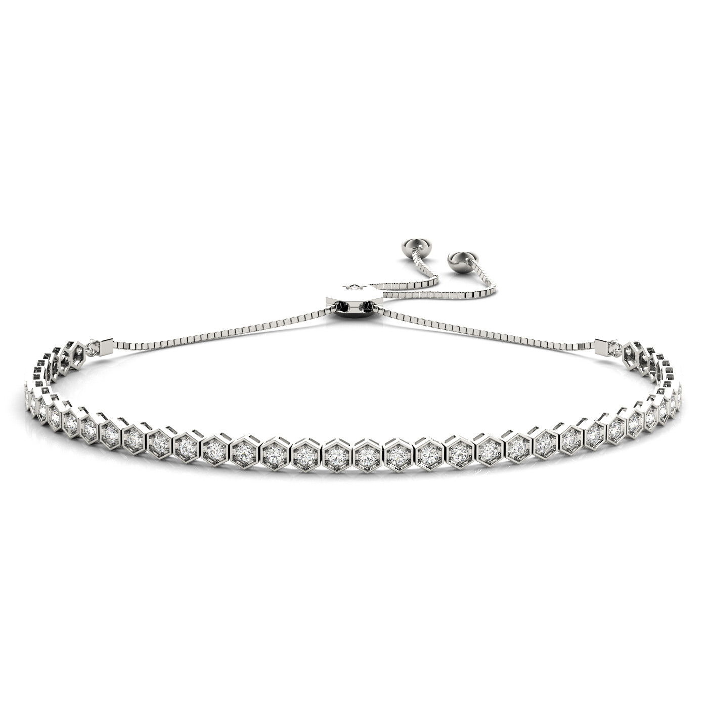 18K Diamond Tennis Adjustable Bracelet,Diamond Bolo Bracelet, Gold color: Белое золото