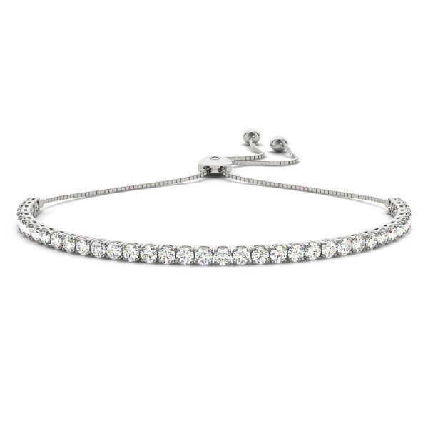 18K Diamond In Line Tennis Adjustable Bracelet,Diamond Bolo Bracelet, Gold color: Белое золото