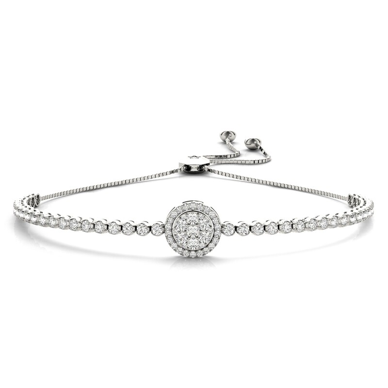 18K Diamond Cluster Tennis Adjustable Bracelet,Diamond Bolo Bracelet
