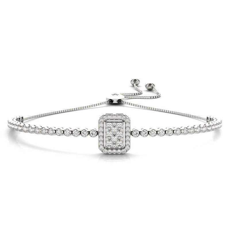 14K Diamond Cluster Tennis Adjustable Bracelet,Diamond Bolo Bracelet