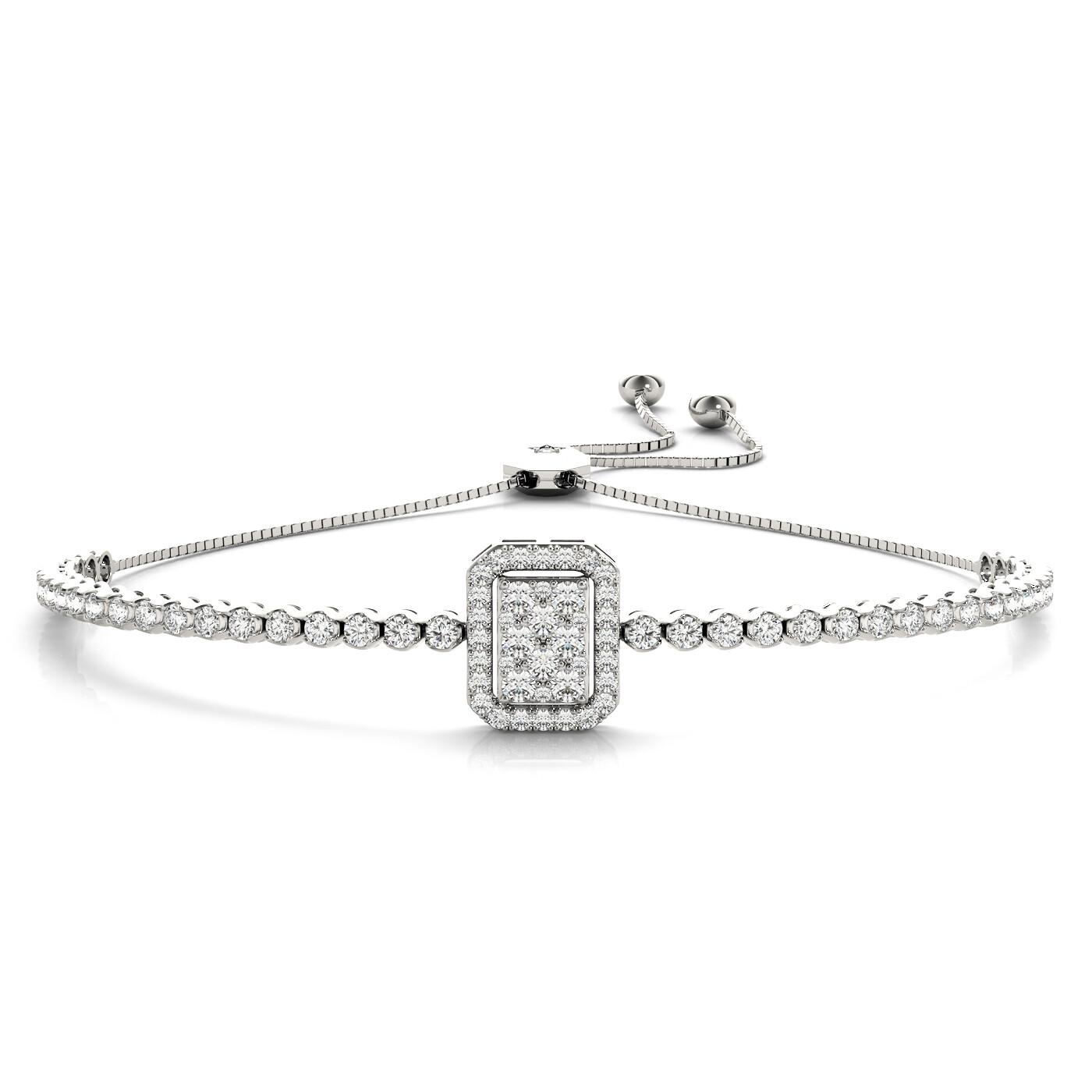 18K Diamond Cluster Tennis Adjustable Bracelet,Diamond Bolo Bracelet, Gold color: Белое золото