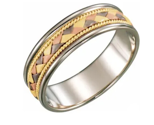 14K Tri-Color 6 mm Woven-Design Band