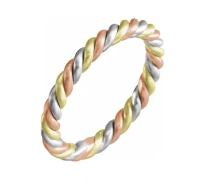 14K Tri-Color 2.5 mm Rope Band
