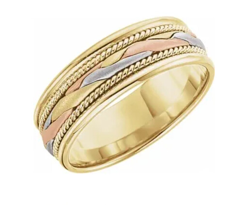 Обручальное кольцо из золота трех цветов 585-й пробы(ширина 7.0 мм)
