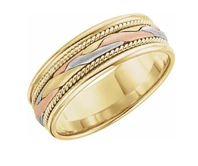 14K Tri-Color Gold 7 mm Woven Band