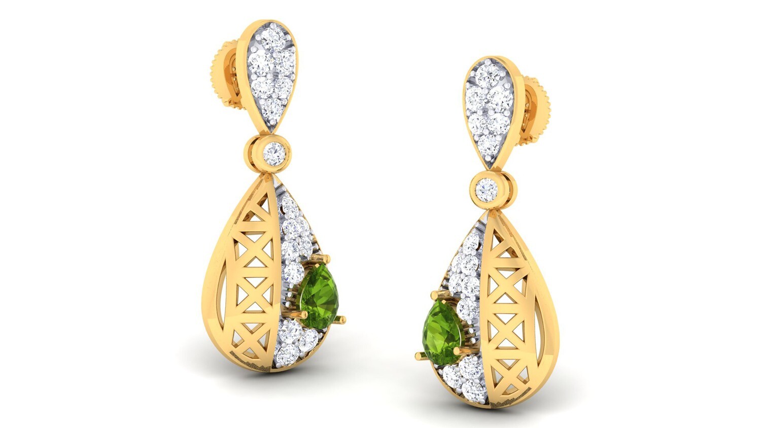 3D CAD jewelry model diamond earrings and pendant