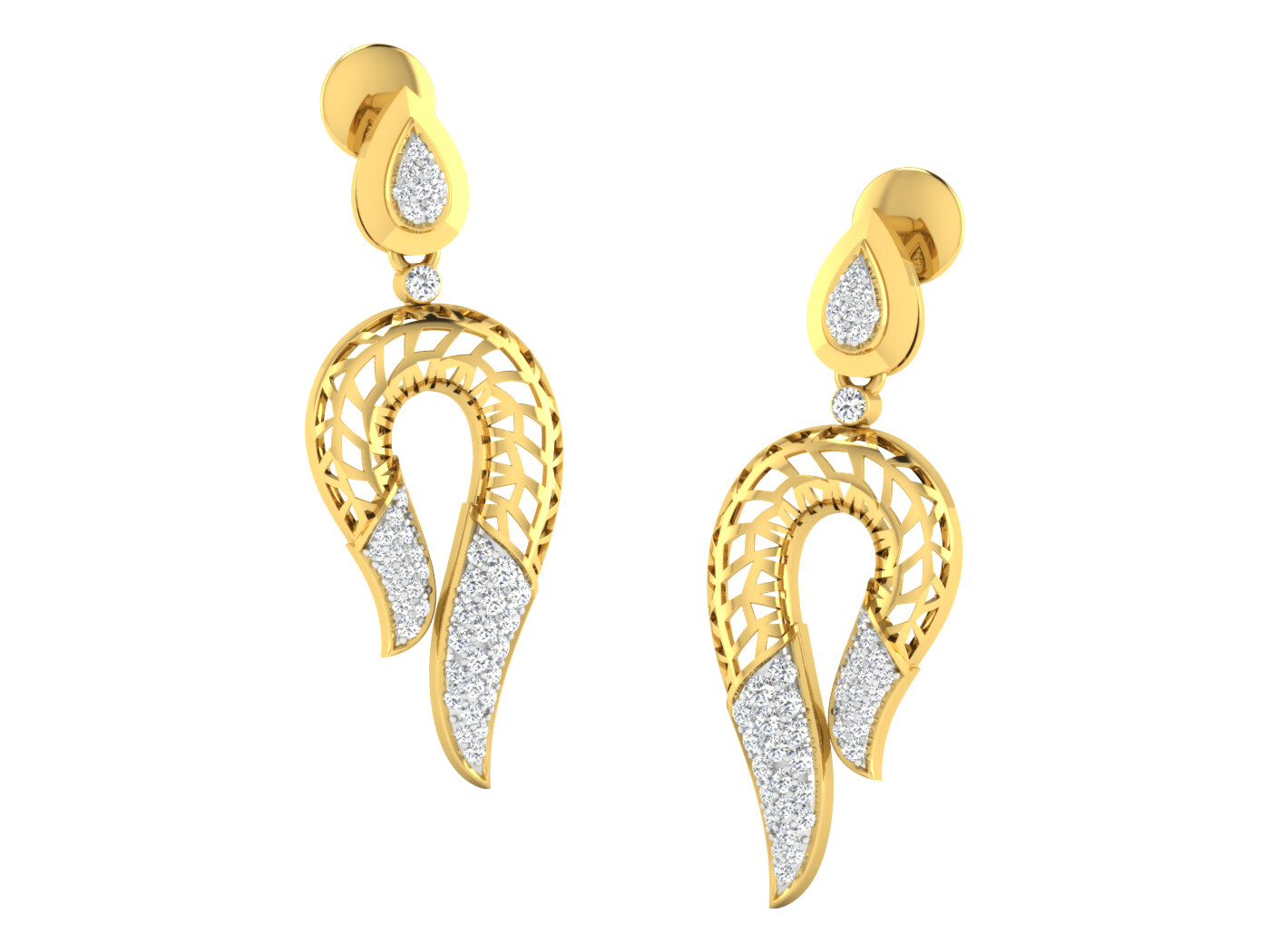 3D CAD jewelry model diamond earrings and pendant