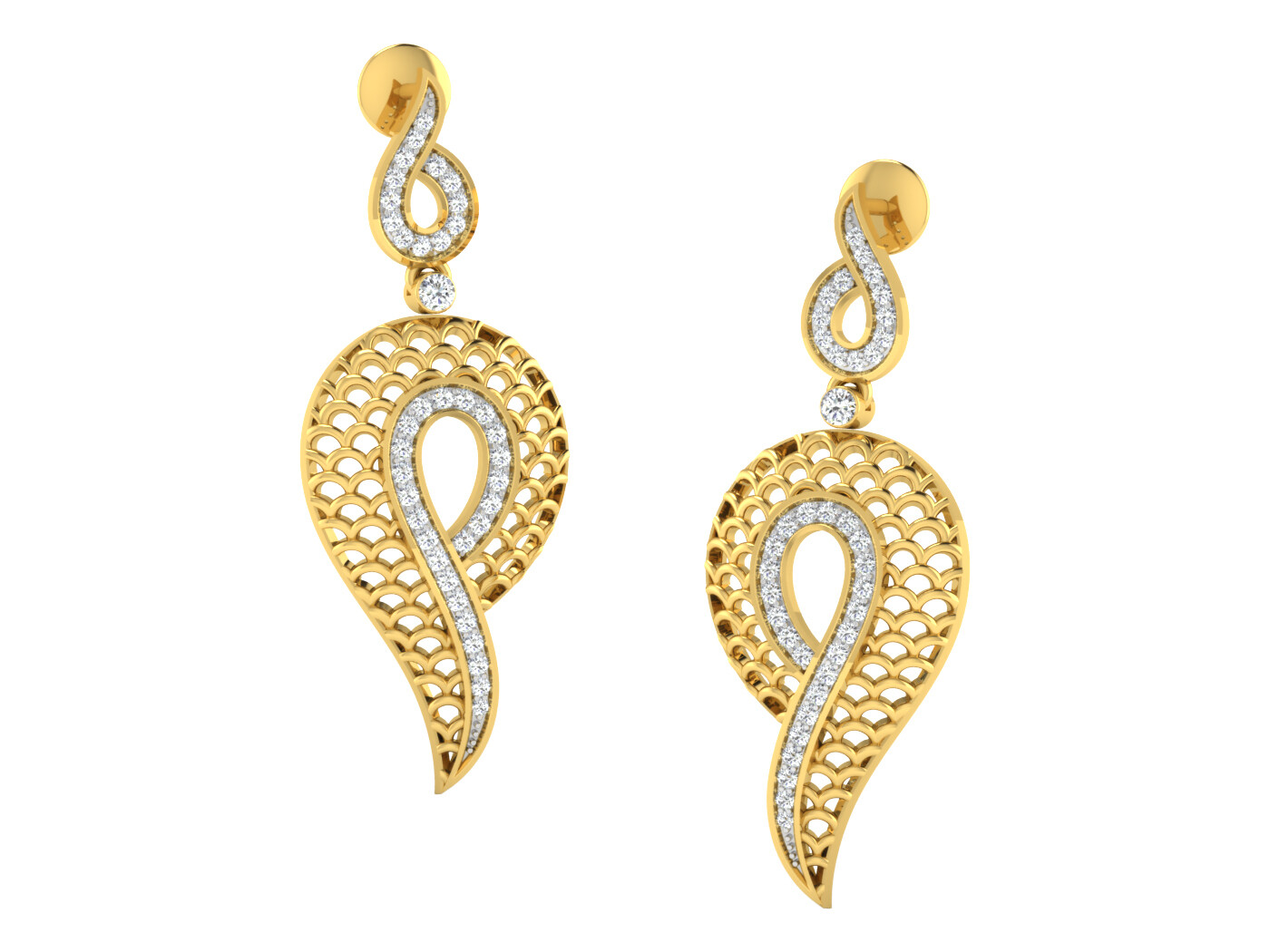 3D CAD jewelry model diamond earrings and pendant