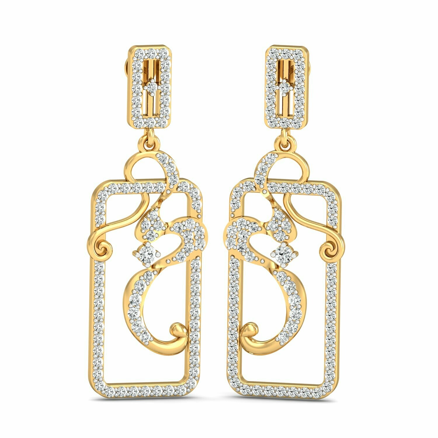 3D CAD jewelry model diamond earrings and pendant