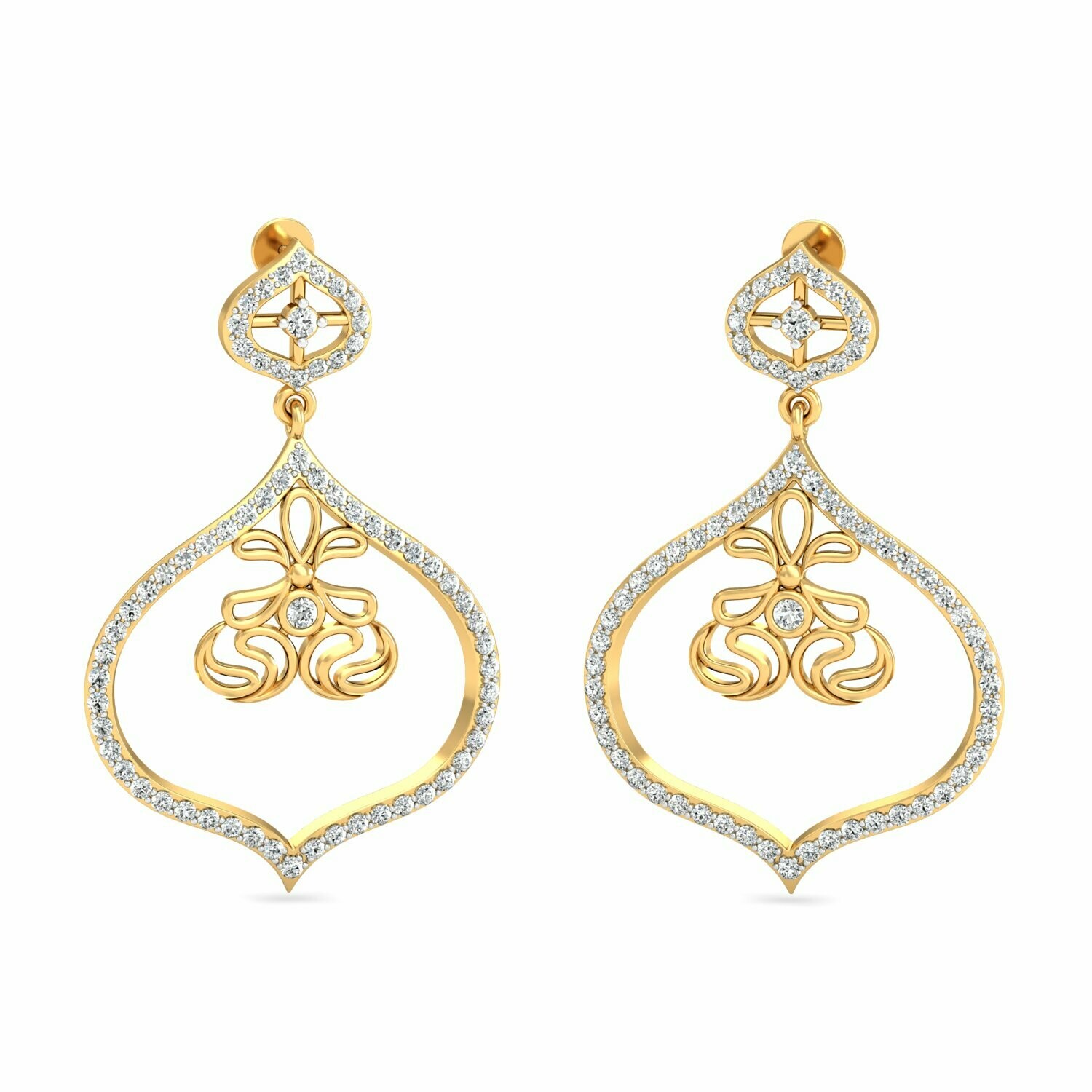 3D CAD jewelry model diamond earrings and pendant