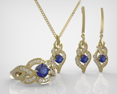 3D CAD Model of Gold and Diamond Pendant
