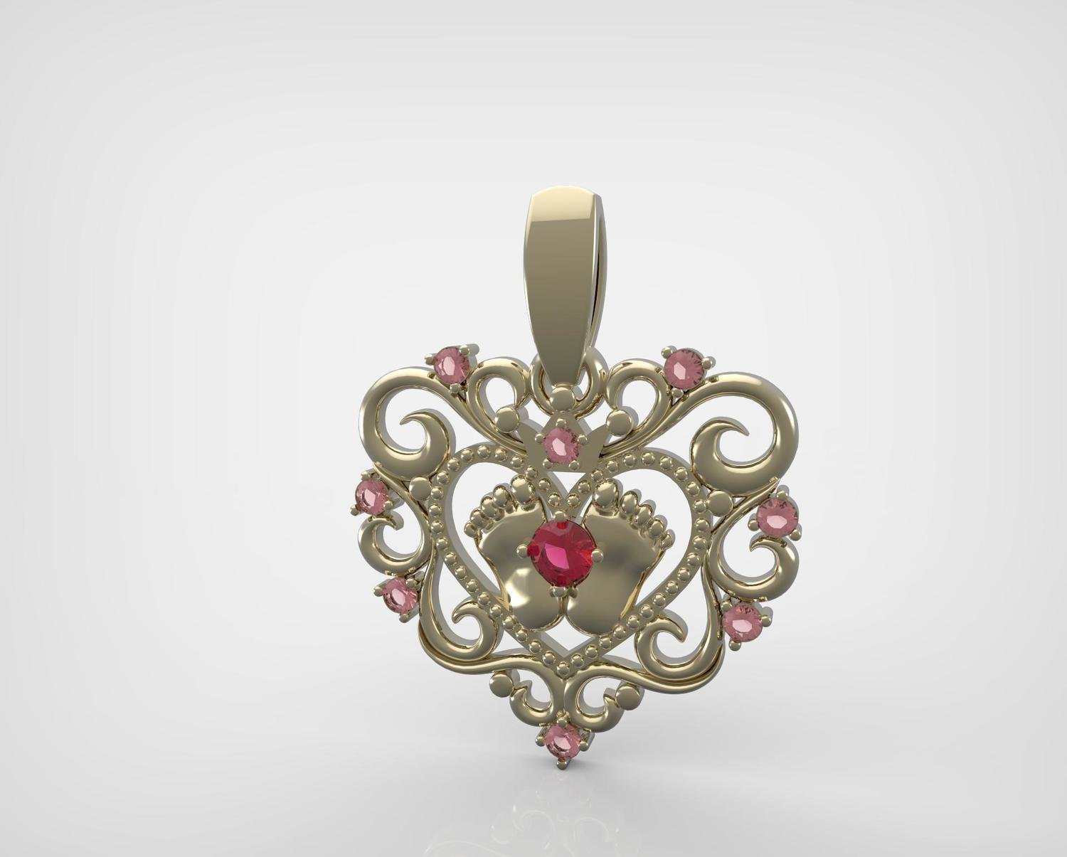 3D CAD Model of Custom Gold and Diamond Pendant 