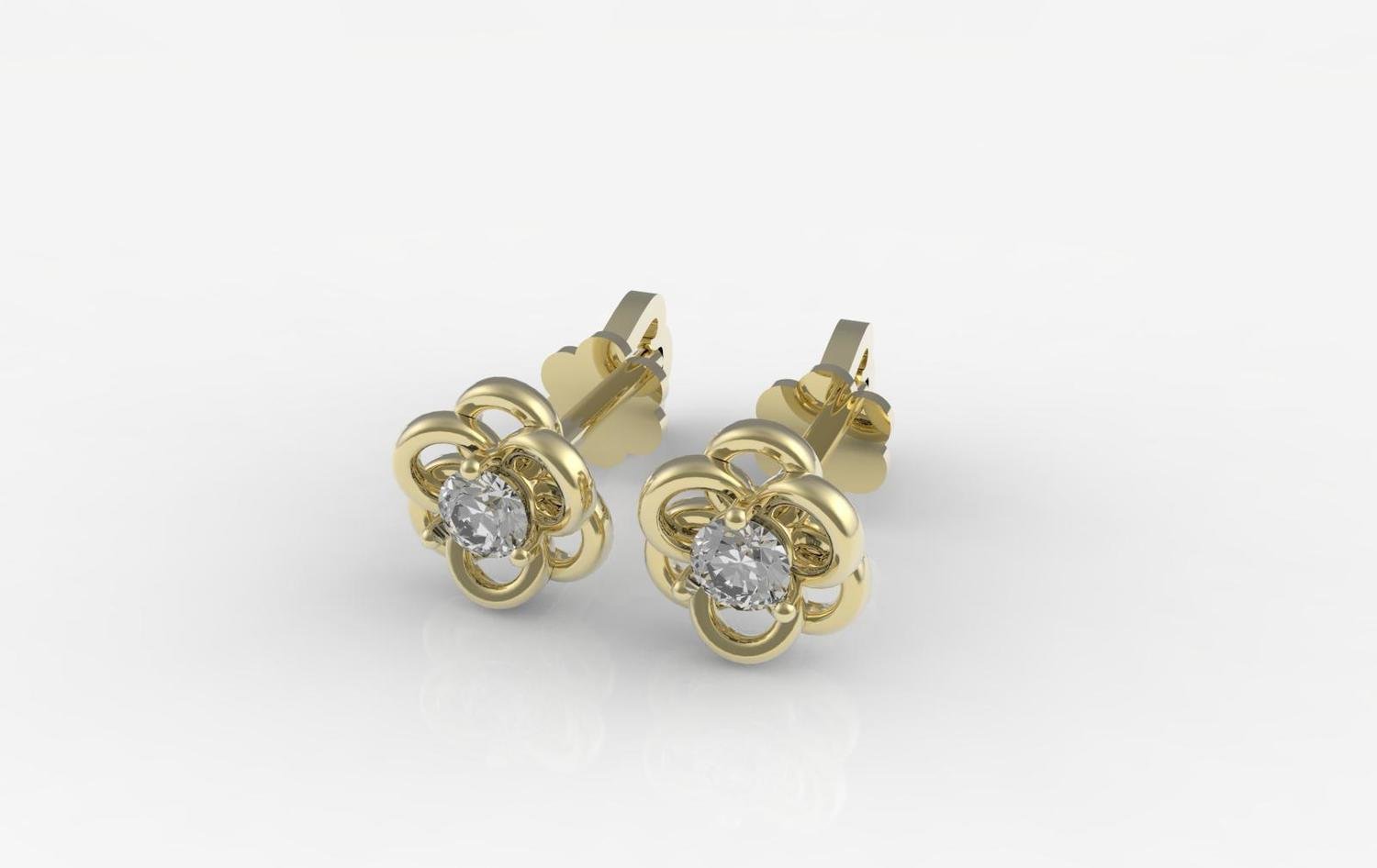 3D CAD model of diamond stud earrings with push back