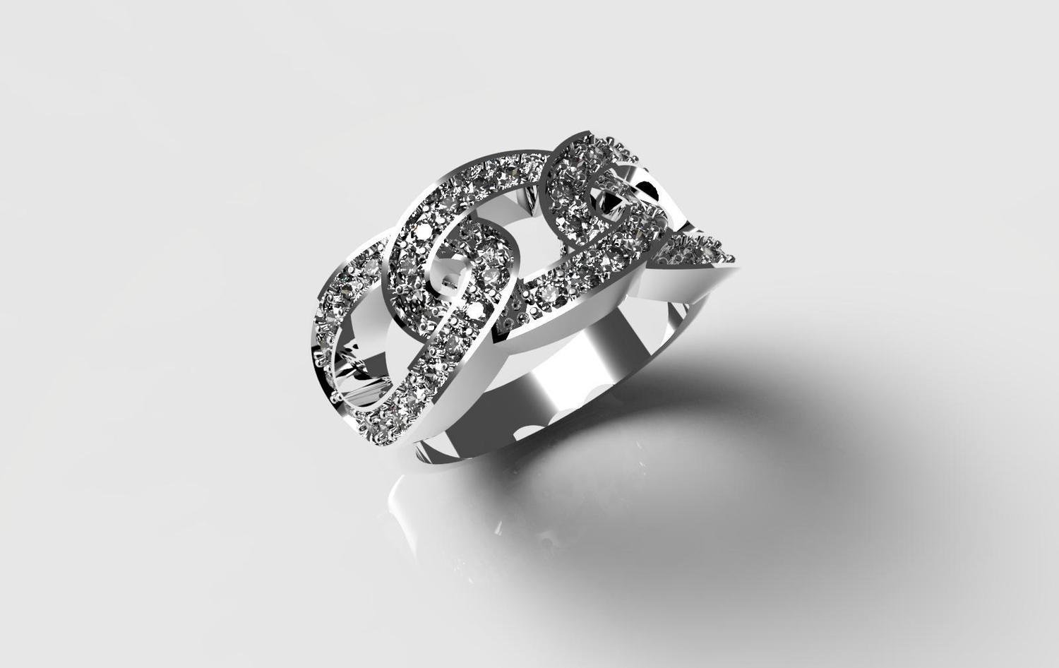 3D CAD Model of Engagement Ring with Diamonds