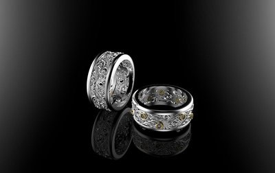 3D CAD Model of Wedding Ring with Diamonds