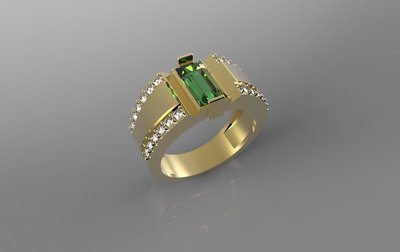 3D  CAD Model of Anniversary Ring with Emerald and Diamonds