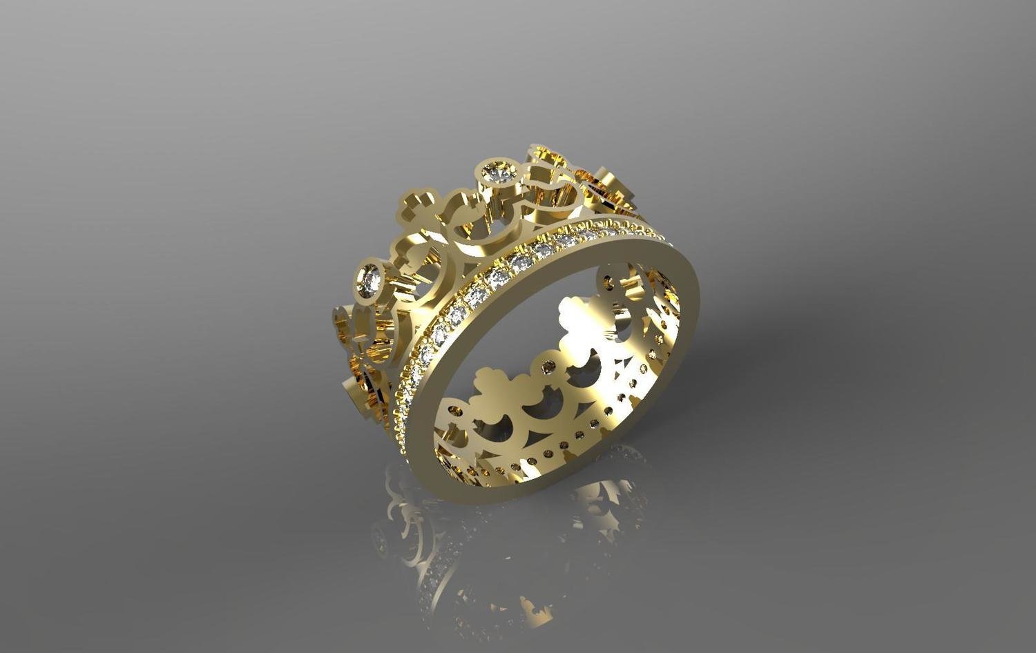 3D CAD Model of Wedding Ring with Diamonds