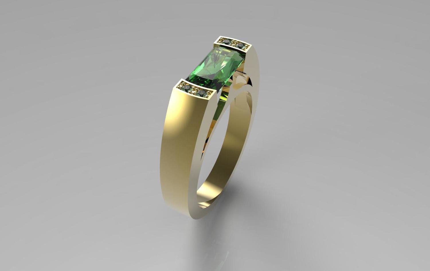 3D CAD Model of Men&#39;s Ring with Emerald and Diamonds