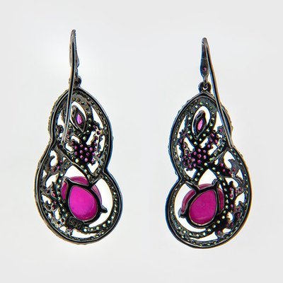 Garnet drop earrings in sterling silver