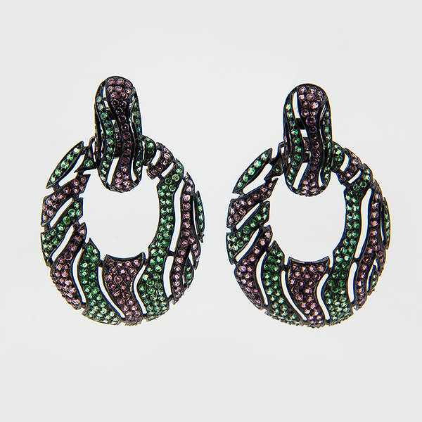 Tourmaline and garnet gemstone earrings in sterling silver