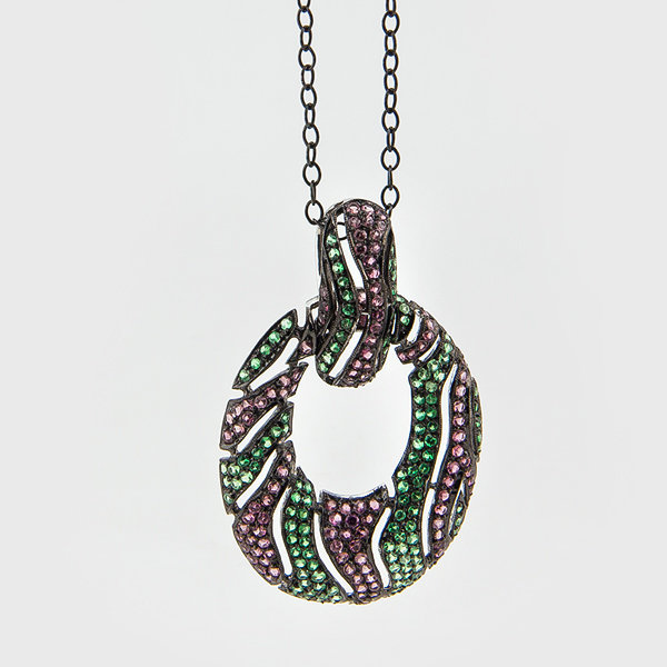 Colored gemstone necklace in sterling silver
